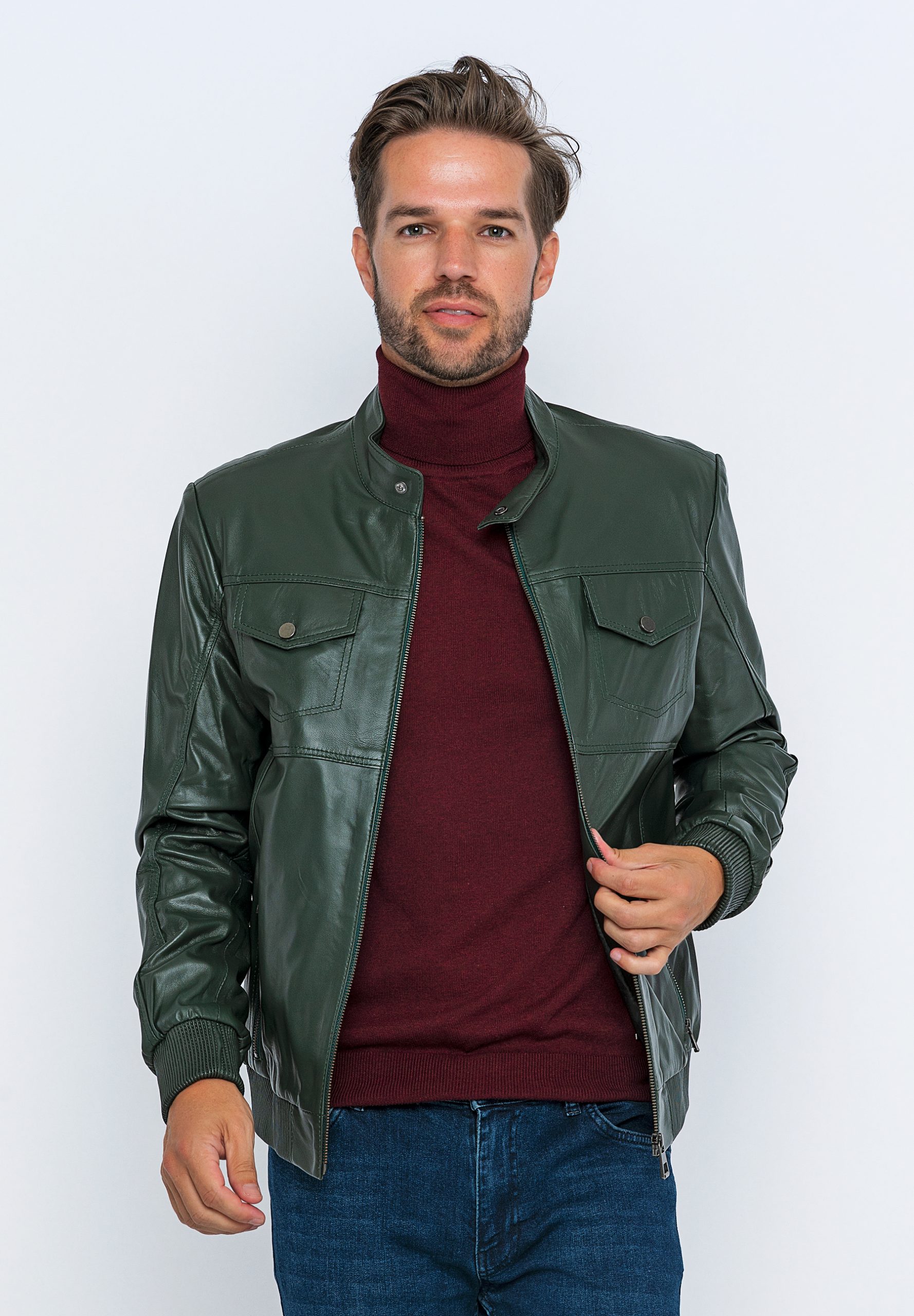 Leather Jackets in the color green for Men on sale | FASHIOLA INDIA